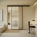 Modern Sliding Door Interior Design With Living Room Sofa Desk And Wall Art