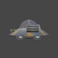 Futuristic UFO Structure Featuring Dome Orange Stripes Circular Components And Pipes