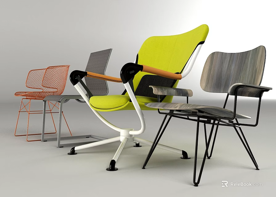 Modern Office Chairs With Various Colors Ergonomic Design And Metal Frame 3d model 