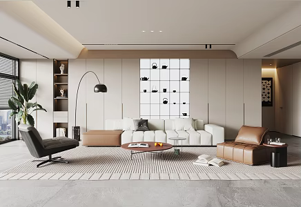 Modern Home Living Room Sofa Coffee Table Combination Single Sofa Lazy Sofa Potted Vase Decoration Hanging Painting 3d model
