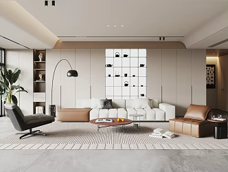 Modern Home Living Room Sofa Coffee Table Combination Single Sofa Lazy Sofa Potted Vase Decoration Hanging Painting 3d model