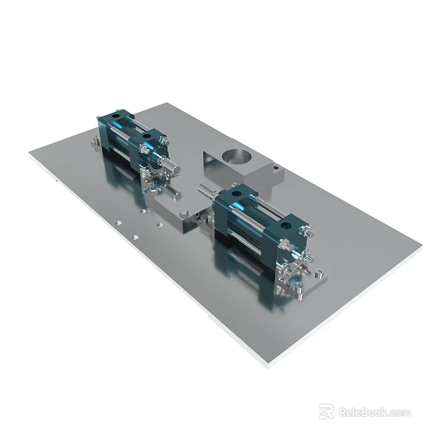 Industrial Metal Plate With Blue Cylinders Mounting Structure And Circular Hole 3d model 