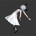 Anime Style Character In White Dress With Gray Hair And Black Horns Standing
