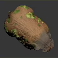 3D Artistic Bear Creature Sculpture With Orange Green Fur Moss Covered Details And Sharp Claws