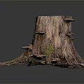 Natural Wooden Stump Decorative Ornament With Green Moss And Pink Mushrooms
