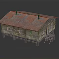 Old Wooden Stilt House Building With Rusted Roof Small Windows Wooden Walls And Wooden Stairs