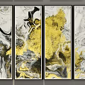 Modern Abstract Paintings With Golden Black White Fluid Textures And Artistic Patterns