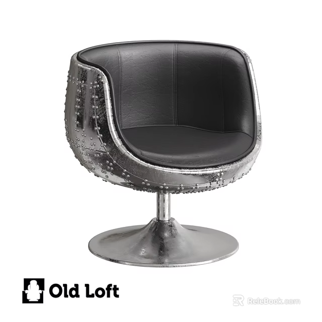 Modern Black Leather Leisure Chair With Silver Metal Frame Rivet Details And Round Base 3d model 