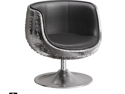 Modern Black Leather Leisure Chair With Silver Metal Frame Rivet Details And Round Base 3d model