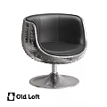Modern Black Leather Leisure Chair With Silver Metal Frame Rivet Details And Round Base
