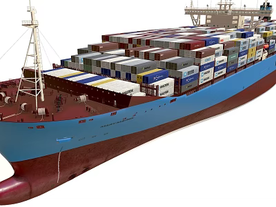 Large Container Ship Carrying Stacked Various Colored Containers on Blue Red Hull 3d model