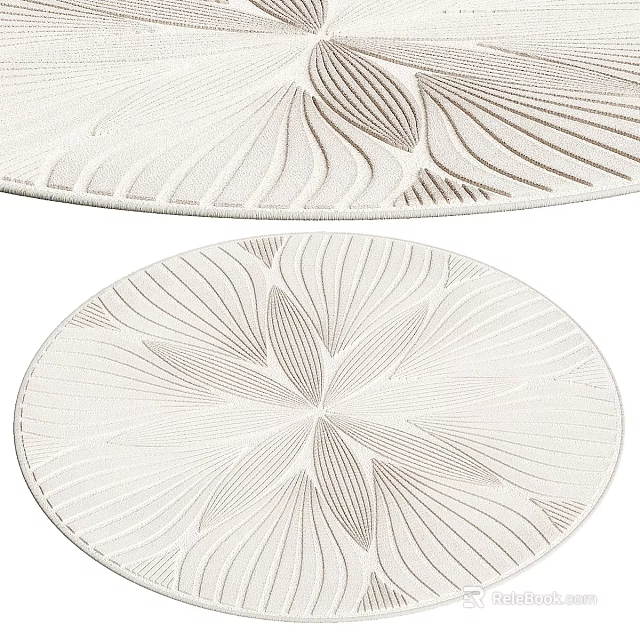 Elegant Round Rug with Leaf Petal Pattern and Soft Textured Cream Design 3d model