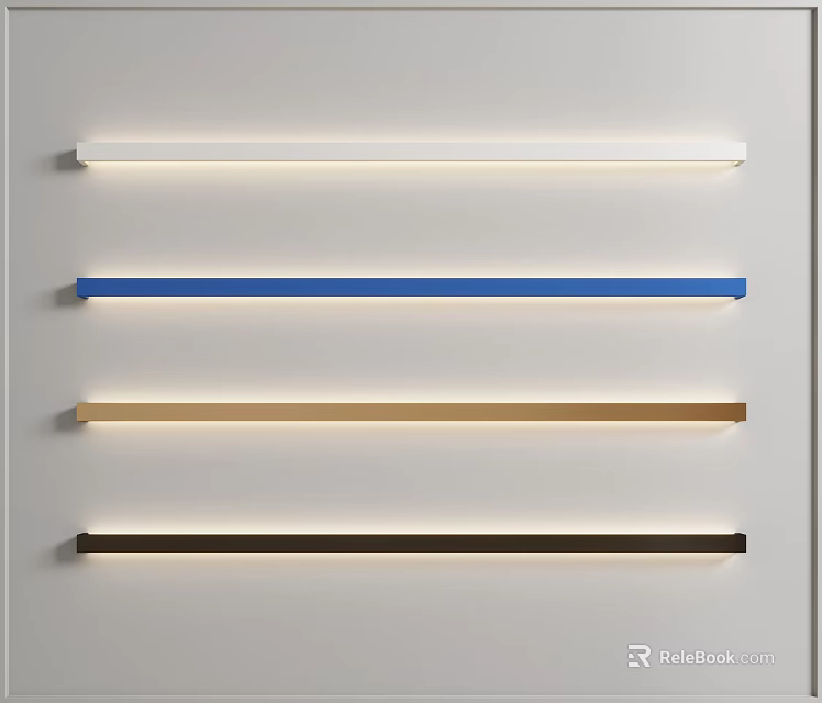 Modern Long Strip Wall Lights in Various Colors Mounted Side by Side on White Wall 3d model 