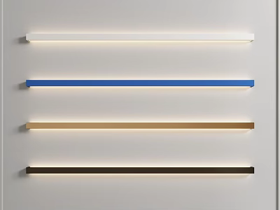 Modern Long Strip Wall Lights in Various Colors Mounted Side by Side on White Wall 3d model