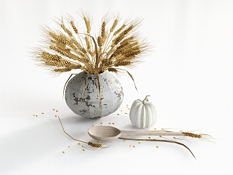 vase plant reed straw ornaments pumpkin ornaments 3d model