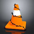 Orange Traffic Cone 3D Render With White Stripes And Black Chains Decorative Design 3d model