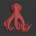 Vibrant Pink Octopus Figurine With Curled Tentacles On Shiny Surface 3d model