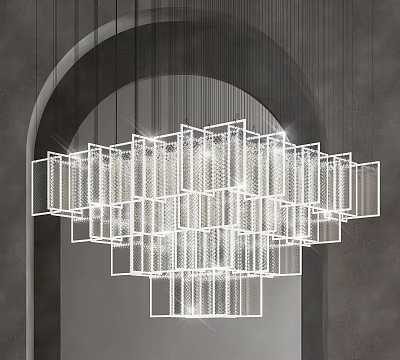 Modern Geometric Crystal Chandelier With Cube Frame Structure And Sparkling Illumination 3d model
