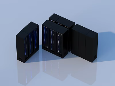 Modern Black Server Racks In Data Center With Blue LED Indicator Lights 3d model