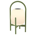 Outdoor Lamp with Green Metal Frame and White Standing Lampshade Modern Design