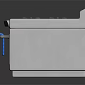 Modern Stainless Steel Kitchen Gas Stove And Oven With Four Burners And Blue Towel