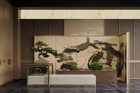 New Chinese Style Hall Floral Device Bryophytes 3d model
