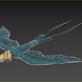 Colorful Blue Flying Bird With Large Wings Yellow Head And Long Tail