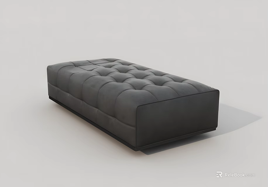 Modern Gray Tufted Upholstered Ottoman with Simple Design for Living Room 3d model 