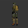 Game Movie Character Wearing Green Helmet and Yellow Armor Holding Weapon Standing on White Platform