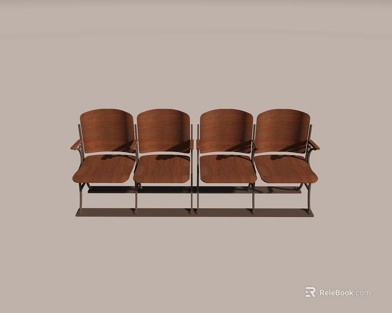 Modern Brown Wooden Public Chairs With Metal Frame Four Seater Design 3d model 