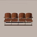 Modern Brown Wooden Public Chairs With Metal Frame Four Seater Design