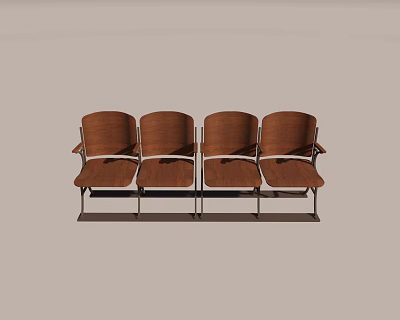 Modern Brown Wooden Public Chairs With Metal Frame Four Seater Design 3d model