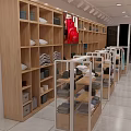 Natural mill Clothing Store Modern Storefront With Glass Doors Wooden Shelves And Displayed Clothes