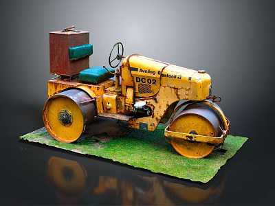Vintage American Roller DC92 Model Yellow Steam Roller on Green Grass Base 3d model