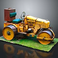 Vintage American Roller DC92 Model Yellow Steam Roller on Green Grass Base