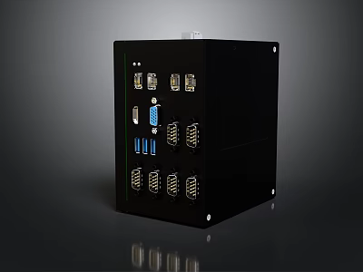Black Electronic Interface Hub With Multiple USB HDMI VGA Ports And Compact Design 3d model