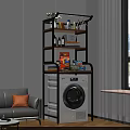 Modern Storage Shelf Unit Over Washing Machine In Living Room With Sofa And Window
