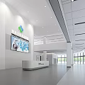 Bright Spacious Hospital Outpatient Clinic Lobby With Reception Desk Display Screen And Glass Curtain Walls