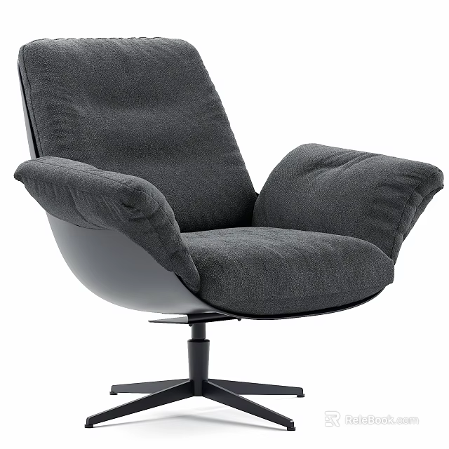 Modern Gray Upholstered Accent Chair With Comfortable Armrest and Swivel Base Design 3d model 