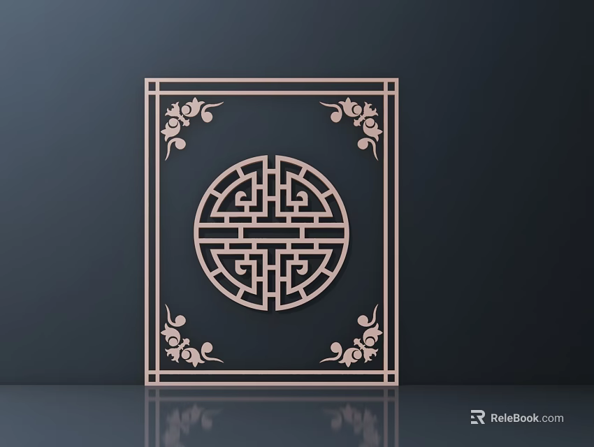 Traditional Intricate Carved Pattern With Circular Interlocking Design And Floral Decorations In Square Frame 3d model 