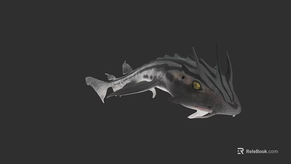Realistic Striped Aquatic Fish with Spiked Fins and Yellow Eyes 3D Render 3d model 