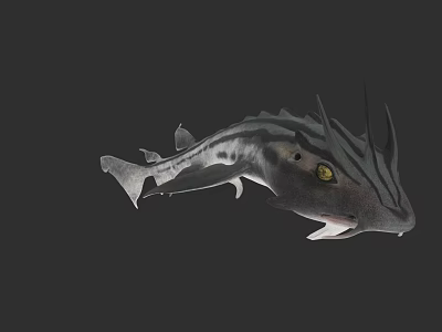 Realistic Striped Aquatic Fish with Spiked Fins and Yellow Eyes 3D Render 3d model