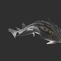 Realistic Striped Aquatic Fish with Spiked Fins and Yellow Eyes 3D Render