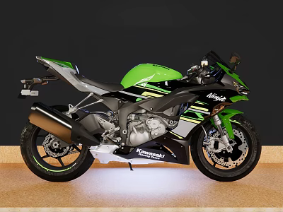 Kawasaki Green And Black Sport Motorcycle With Streamlined Body And Alloy Wheels 3d model