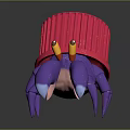 Purple Crab Wearing Red Knitted Hat With Yellow And Red Eyes On Orange Platform
