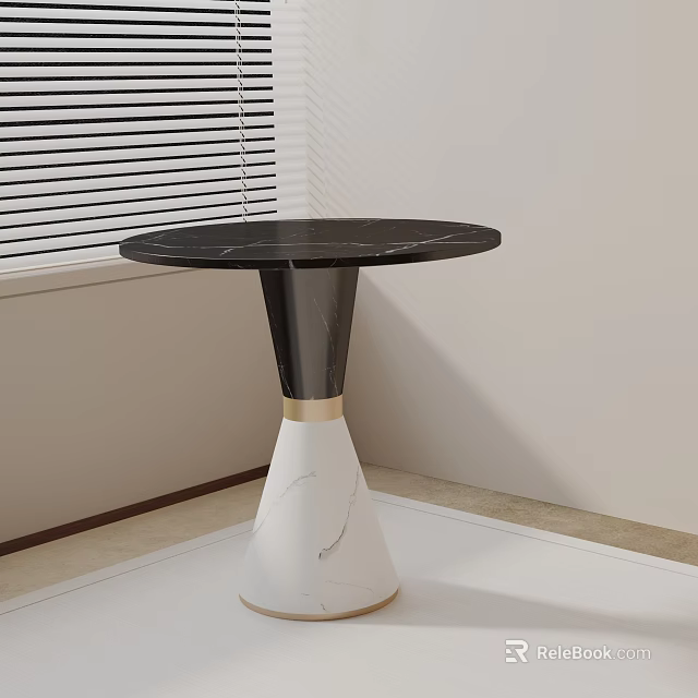 Modern Stylish Side Table Featuring Black Marble Top White Base And Gold Accent 3d model