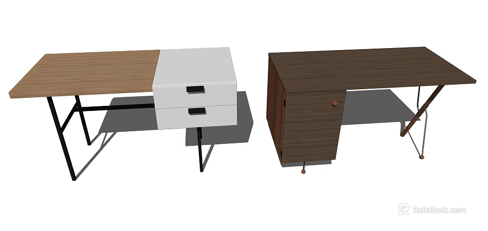 Modern Office Desk Designs Featuring Wooden Top White Drawers And Black Metal Legs 3d model 