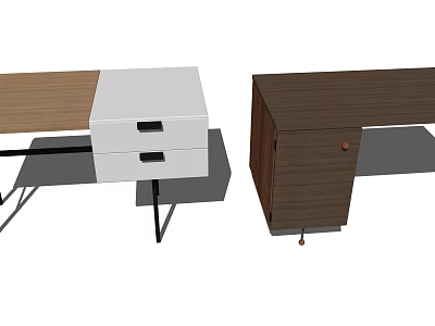Modern Office Desk Designs Featuring Wooden Top White Drawers And Black Metal Legs 3d model
