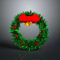 Christmas Wreath Decoration With Green Pine Red Bow Golden Bells And Berries