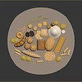 Display of Assorted Food Breads Noodles and Grains on Circular Plate